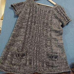 Fever short sleeve long gray sweater xl pockets buttons cozychic winter